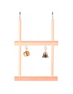 BALOIÇO DUPLO EM MADEIRA C/ SINO P/ AVES