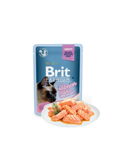 Brit Blue Cat Delicate Fillets in Gravy with Salmon for Sterilized | Wet (Saqueta) | 85 g