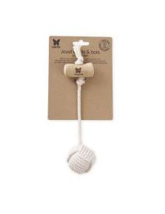 Brinquedo de Madeira de Cafeeiro Com Corda de Algodão Para Cães - 22 x 5 x 5 cm