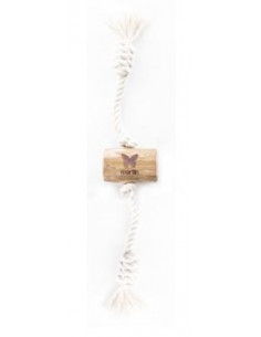 Brinquedo de Madeira de Cafeeiro Com Corda de Algodão Para Cães - 42 x 7 x 5 cm