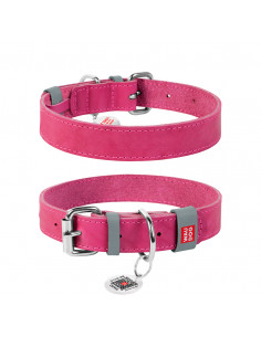 WAUDOG - Classic Coleira Couro Genuino - Rosa - 20mm x 30-39cm