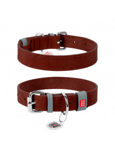 WAUDOG - Classic Coleira Couro Genuino - Castanho - 25mm x 38-49cm