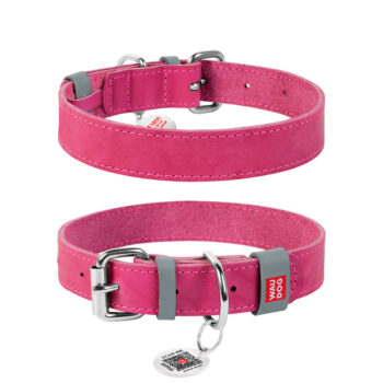 WAUDOG - Classic Coleira Couro Genuino - Rosa - 20mm x 30-39cm