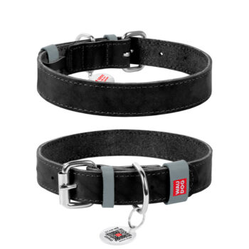 WAUDOG - Classic Coleira Couro Genuino - Preto - 25mm x 38-49cm