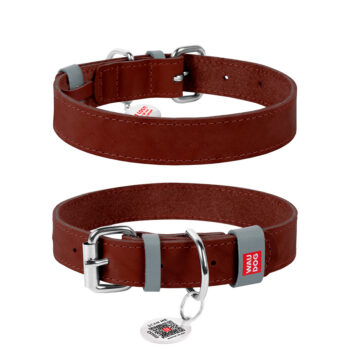 WAUDOG - Classic Coleira Couro Genuino - Castanho - 25mm x 38-49cm